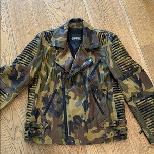 GODSPEED Men's Leather Camouflage Moto Jacket - Green Camo